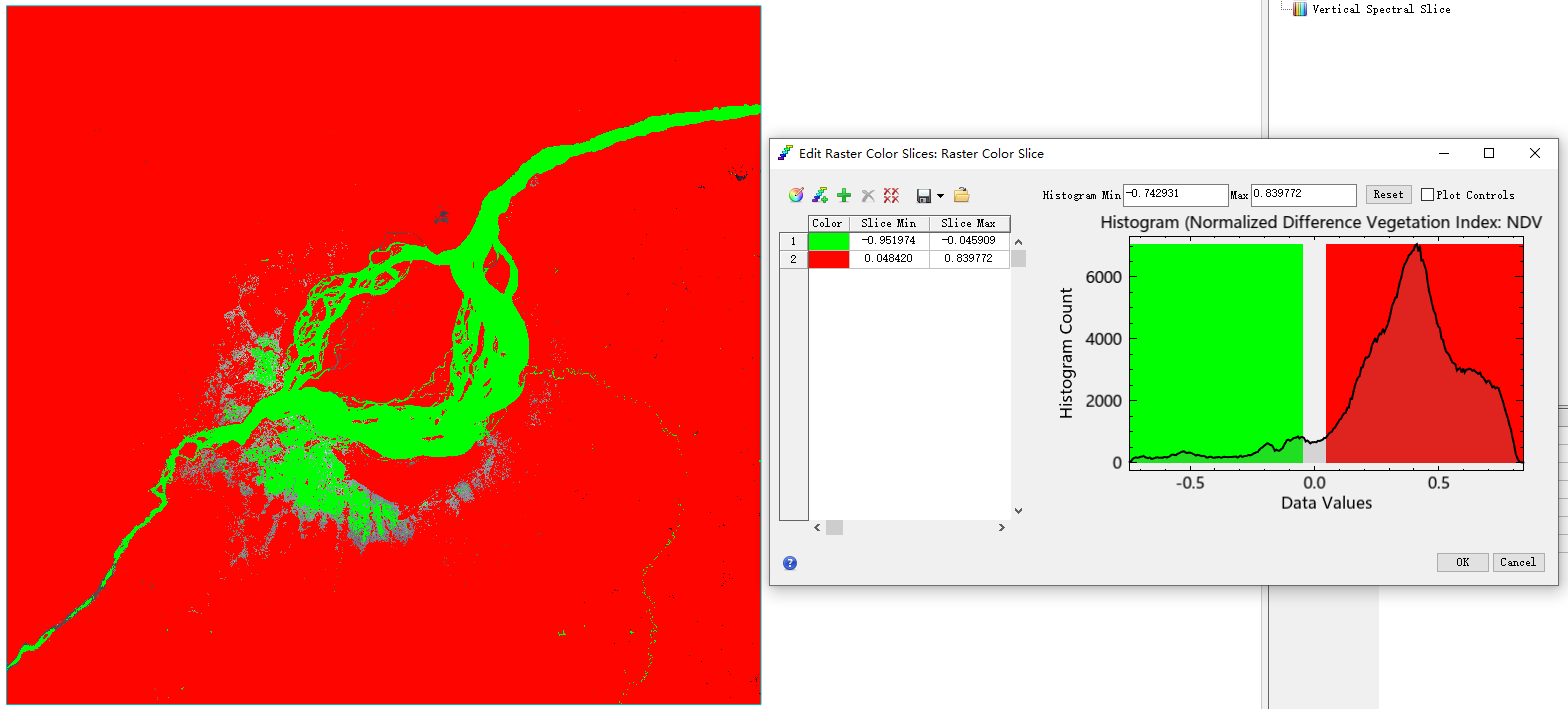 用 NDVI 划分出水域的效果(多余的部分其实是云)